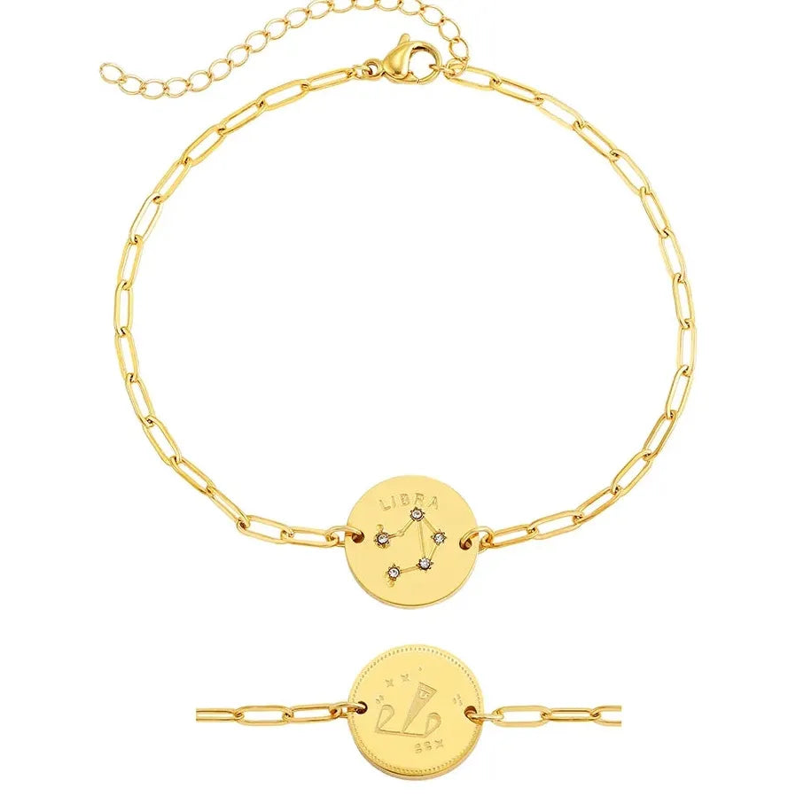 Handmade 12 Zodiac Sign Bracelet Titanium 18k Gold Plated Waterproof Hypoallergenic