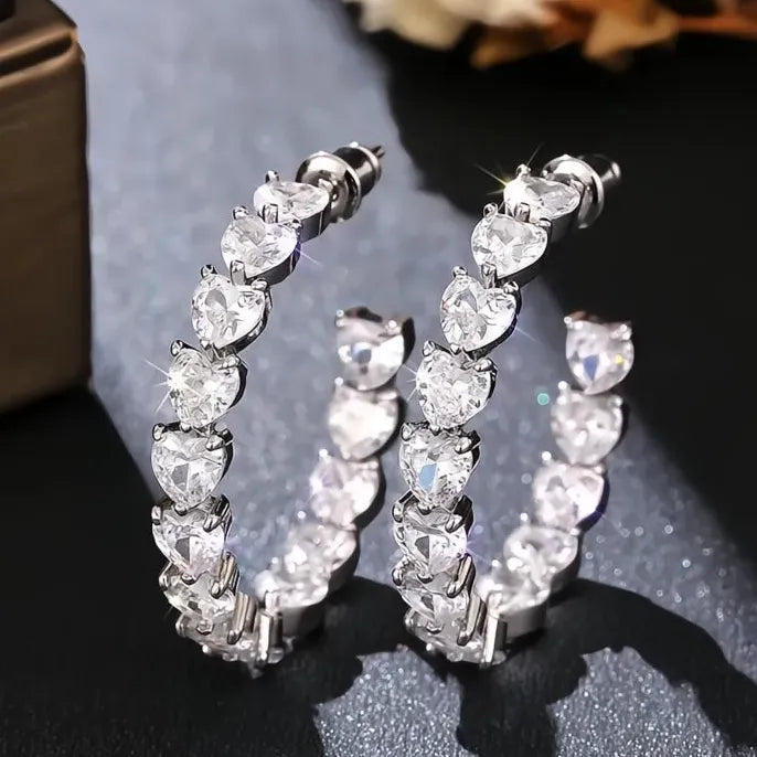Noble Hoop Earrings with Heart Cubic Zirconia for Women, Fashion Party Jewelry