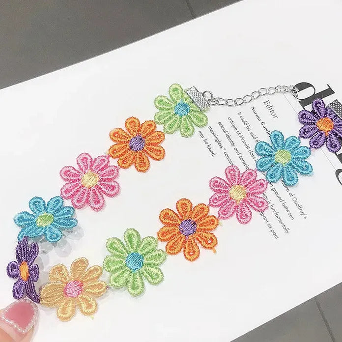 Lace Embroidery Flower Choker Necklace for Women Girls Fashion Accessory