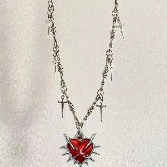 Black Heart Pendant Necklace Women Gothic Y2K Punk Cross Thorn Zinc Alloy Gift