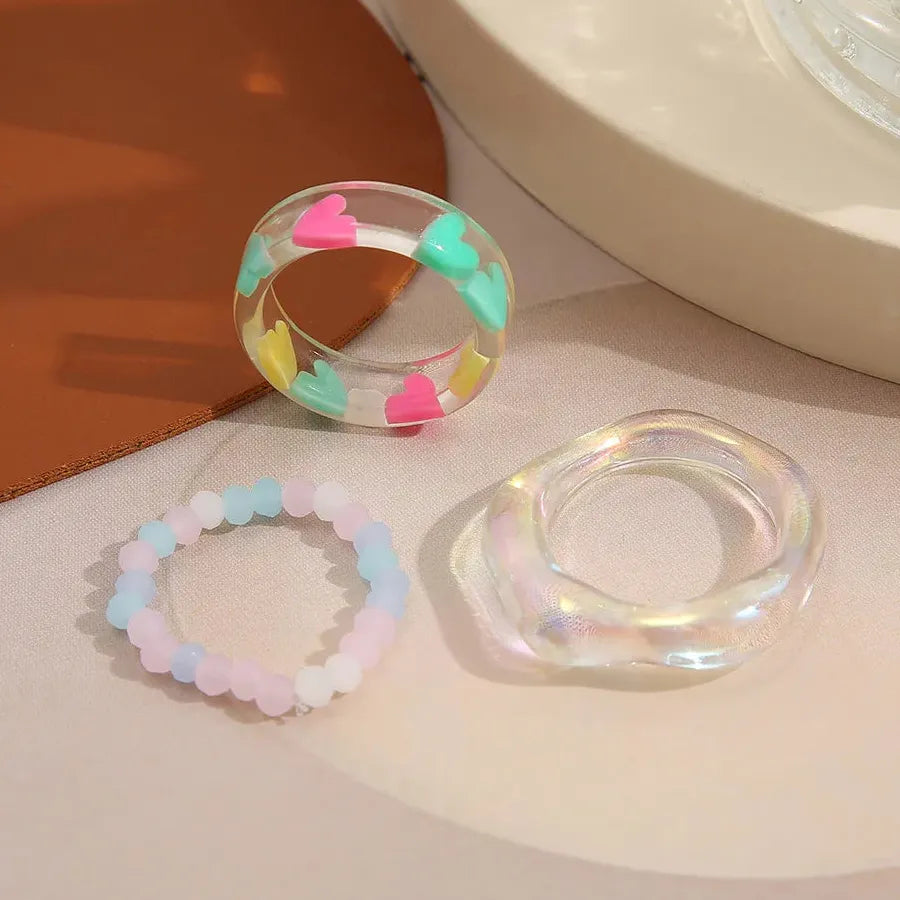 Trendy Acrylic Heart Geometric Rings Set for Women Wedding Jewelry Gift