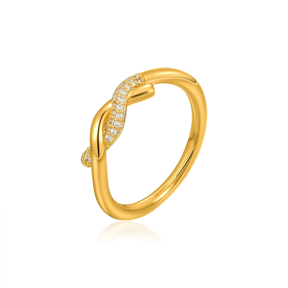 18K Gold Plated Stainless Steel Twist Knot Ring for Women with Cubic Zirconia