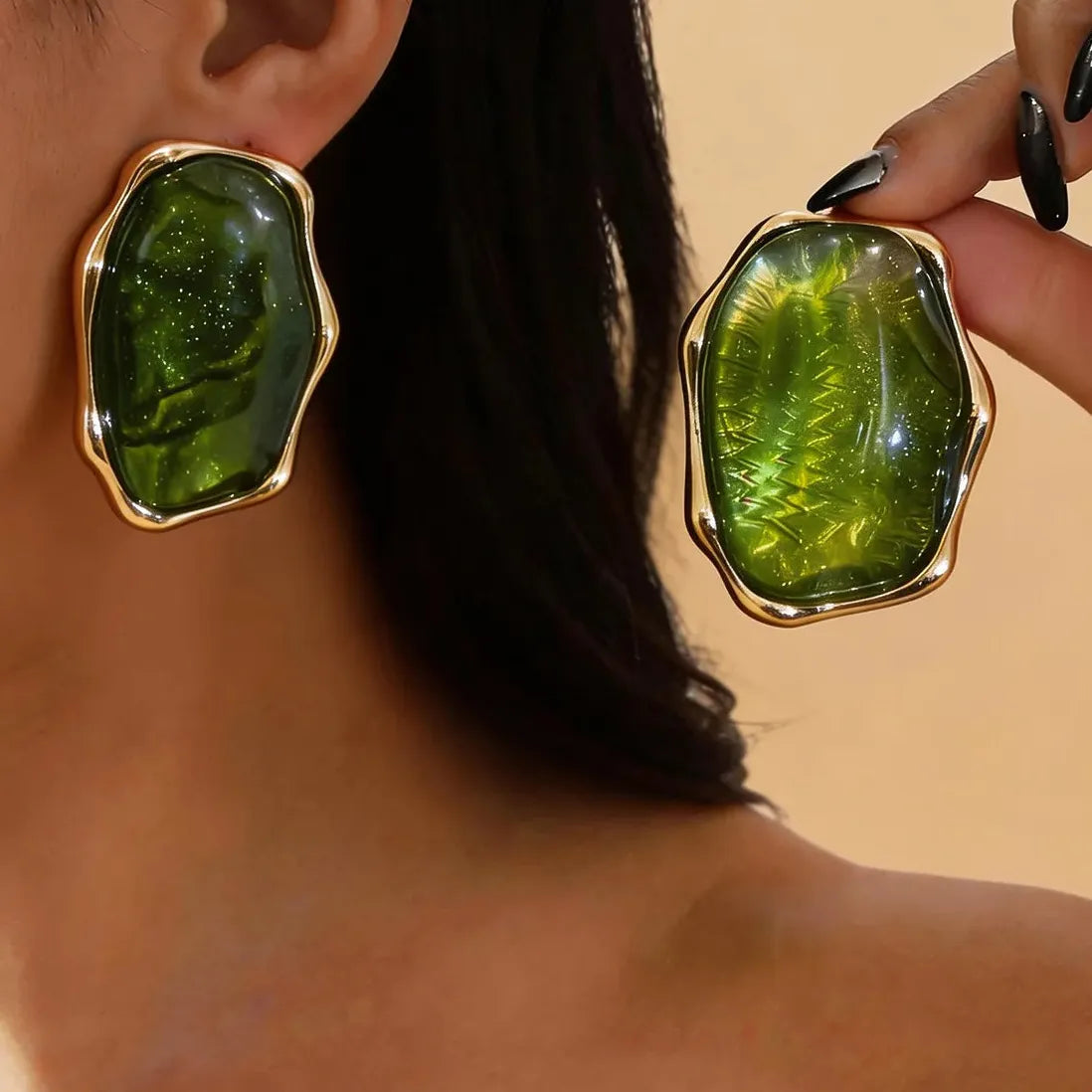 Brown Green White Geometric Stud Earrings for Women Lightweight Fashion Jewelry