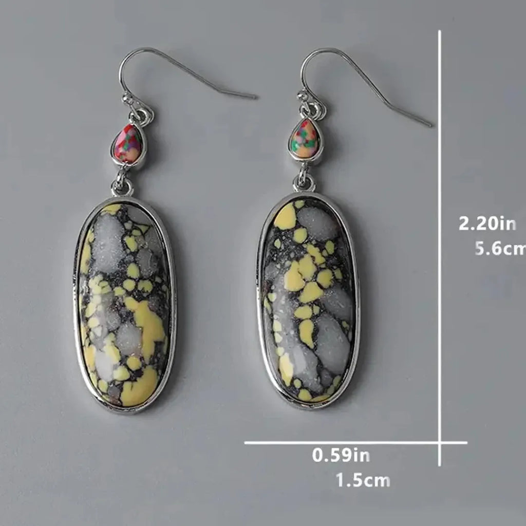 Vintage Geometric Synthetic Gemstone Long Pendant Earrings Bohemian Jewelry