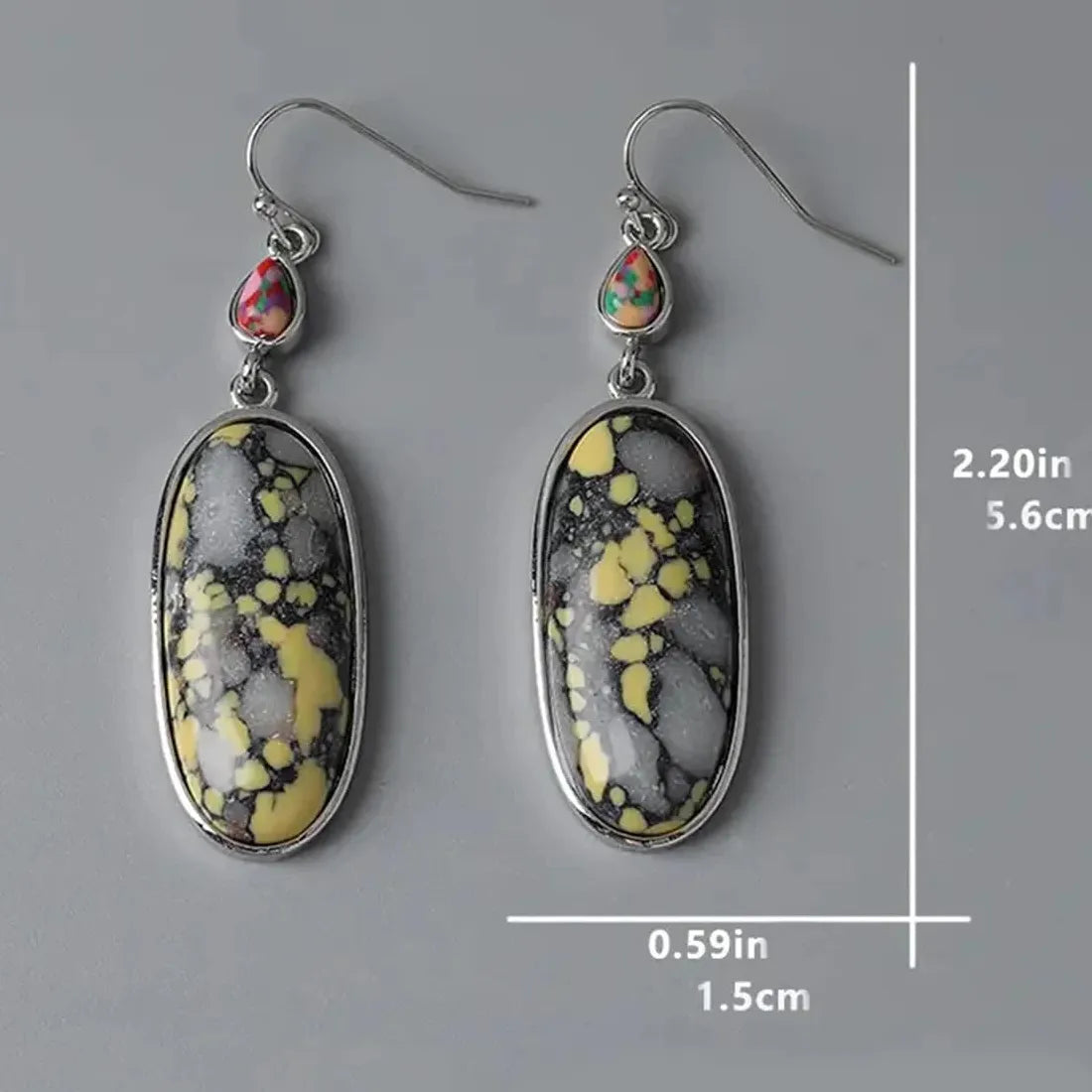 Vintage Geometric Synthetic Gemstone Long Pendant Earrings Bohemian Jewelry