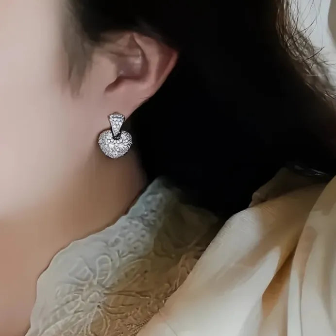 Elegant Brass Heart Drop Earrings with Sparkling Cubic Zirconia Wedding Jewelry