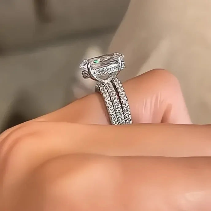 Oval Cubic Zirconia 3Pcs Bridal Wedding Rings Set for Women Silver Color Trendy Jewelry
