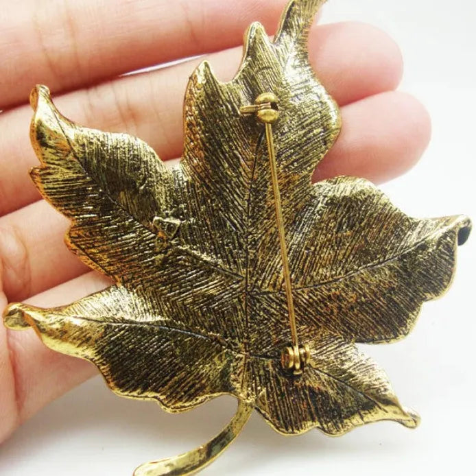 Vintage Multi-Color Rhinestone Crystal Maple Leaf Brooch Pin for Women