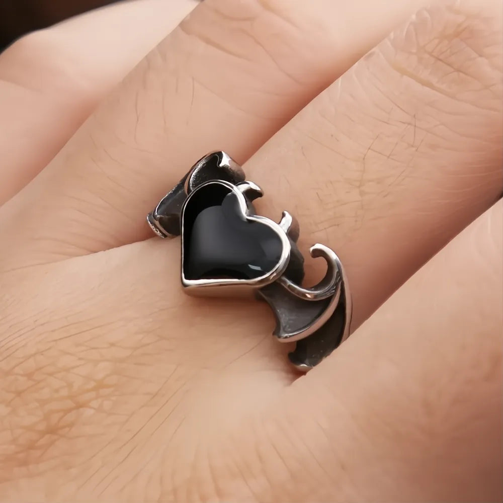 Simple Vintage 316L Stainless Steel Heart Ring Unisex Punk Biker Couple Wedding Jewelry