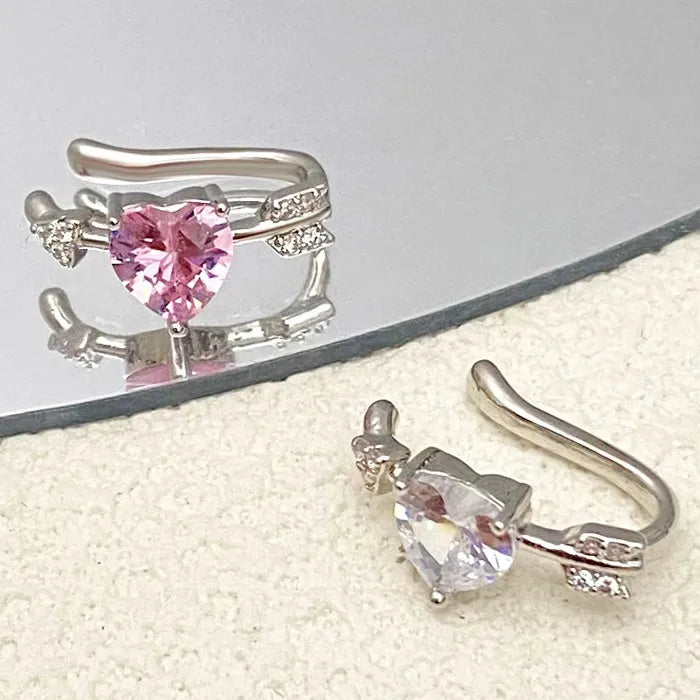 Adjustable Arrow-Through-Heart Zircon Clip Earrings for Women Zinc Alloy Jewelry