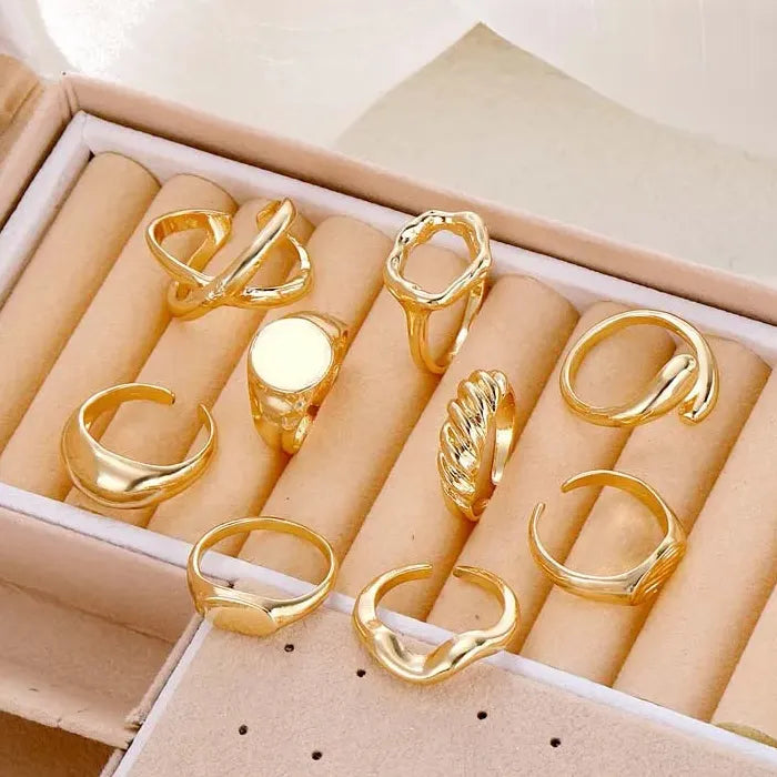 9Pcs Gold Geometric Adjustable Rings Set Fashion Jewelry for Men Women