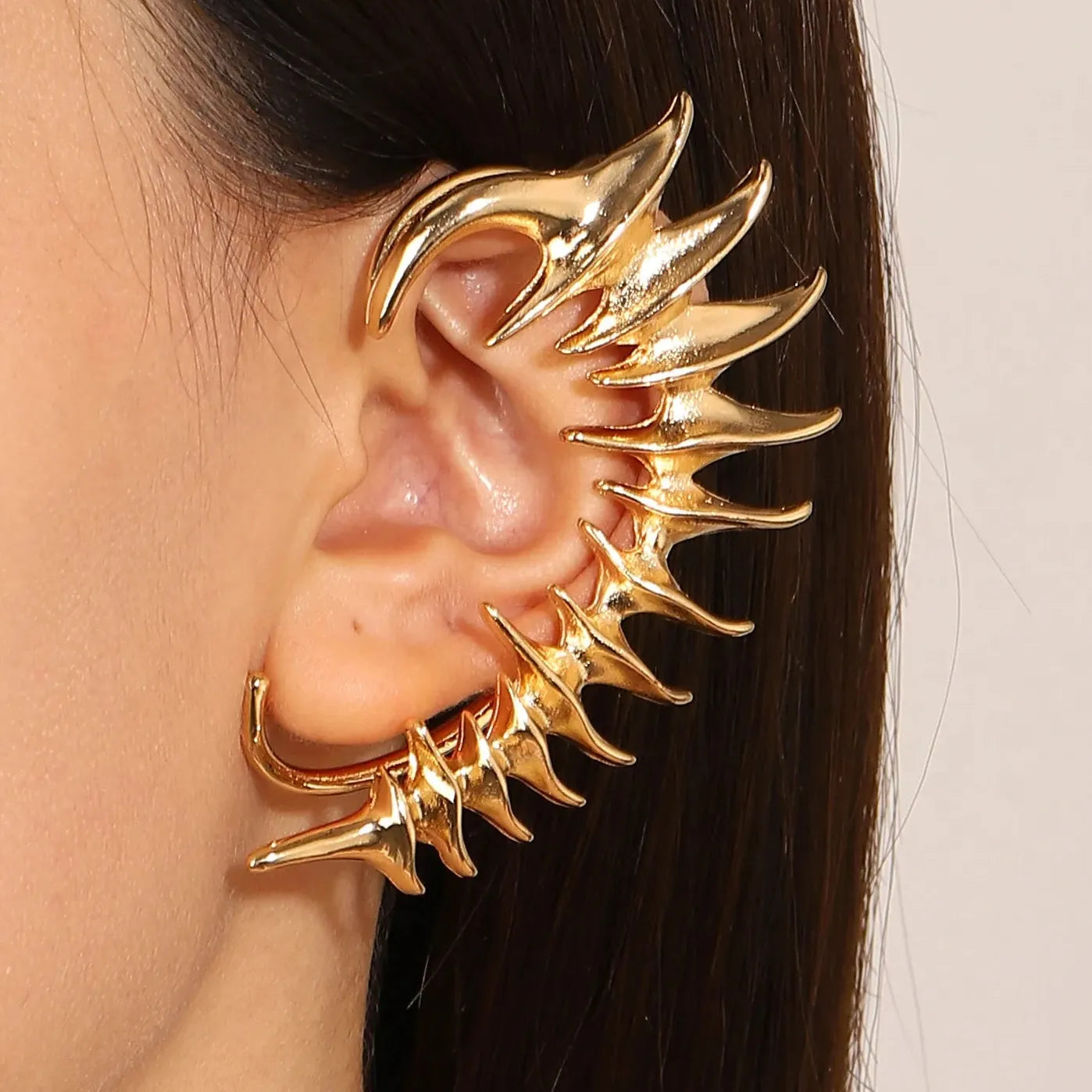2024 Punk Skeleton Spike Silver Metal Clip-On Earrings Unisex Gift Jewelry