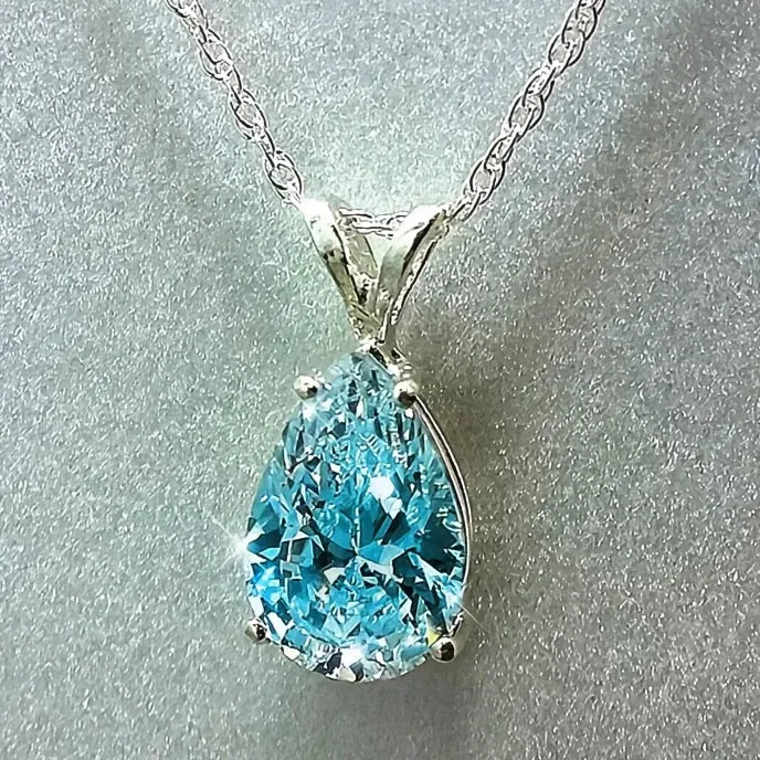 Luxury Pear Cubic Zirconia Pendant Necklace Silver Color Bridal Wedding Engagement Jewelry