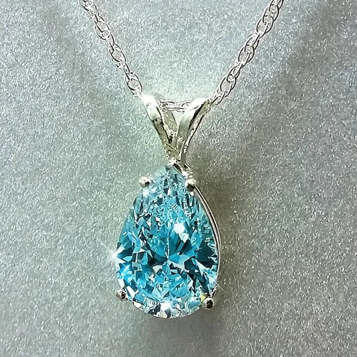 Luxury Pear Cubic Zirconia Pendant Necklace Silver Color Bridal Jewelry