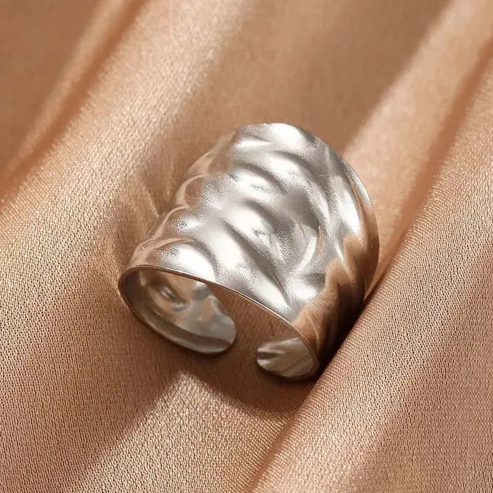 Stainless Steel Gold Irregular Geometric Wide Ring for Women Gift Jewelry Trendy