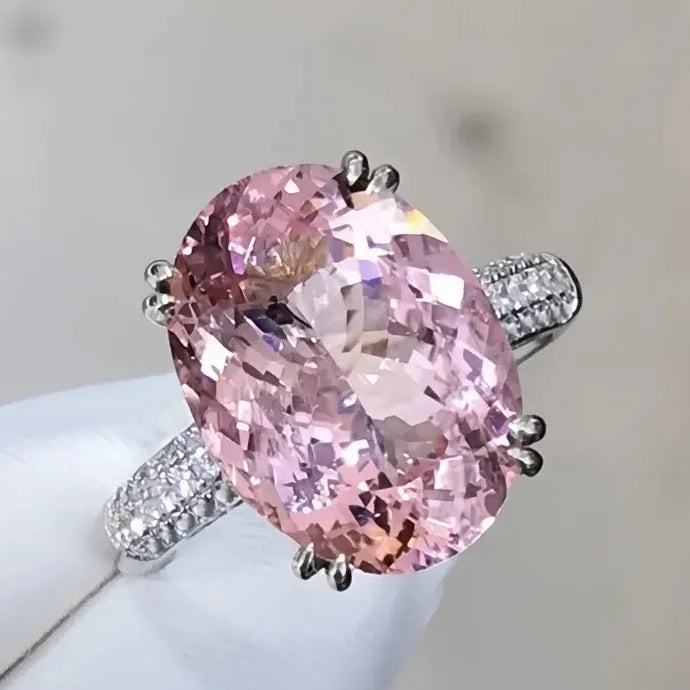 Women Pink Cubic Zirconia Geometric Brass Wedding Engagement Ring