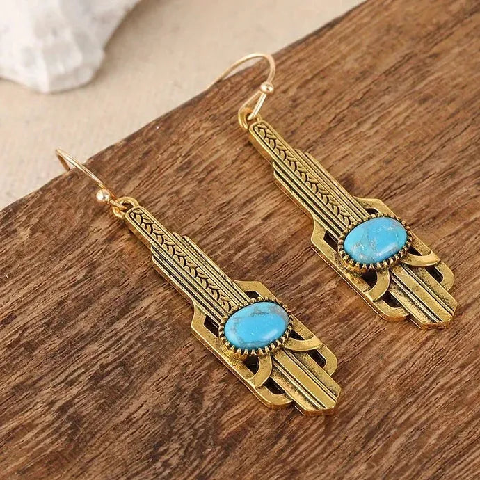 Vintage Turquoise Zinc Alloy Long Pendant Boho Style Women's Earrings Gift