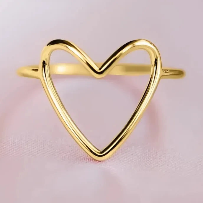 Hollow Heart Brass Ring for Women Minimalist Wedding Band Trendy Jewelry Accessory