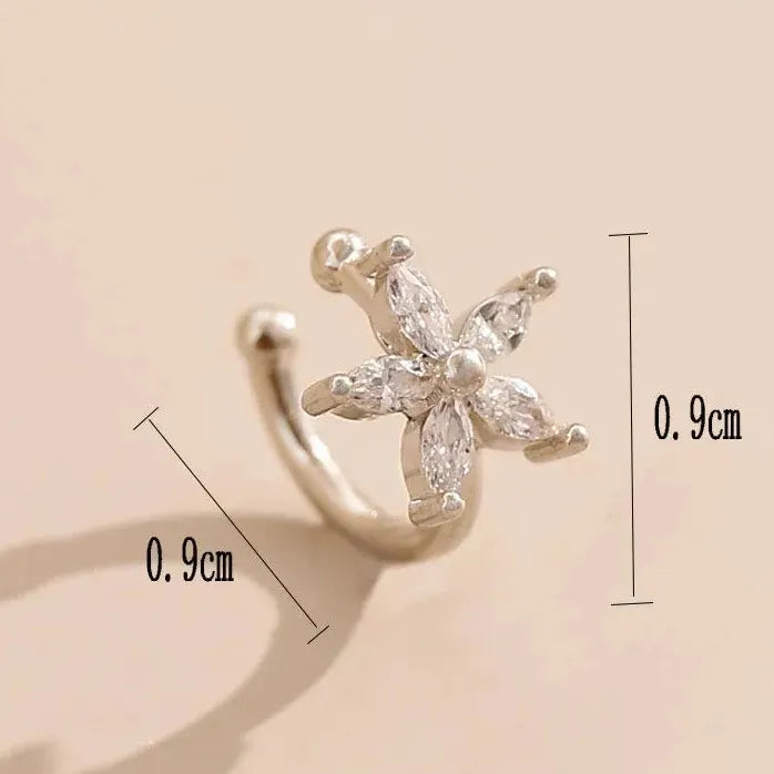 Sparkling Zircon Flower Clip Earrings Women Geometric C-Shaped No Piercing Jewelry