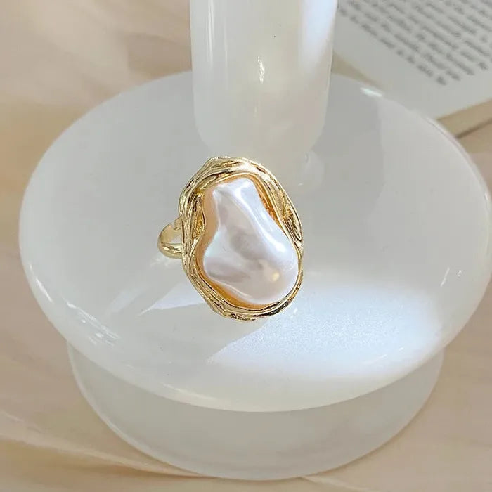 Adjustable Luxury Baroque Pearl Open Ring for Women Elegant Jewelry Gift