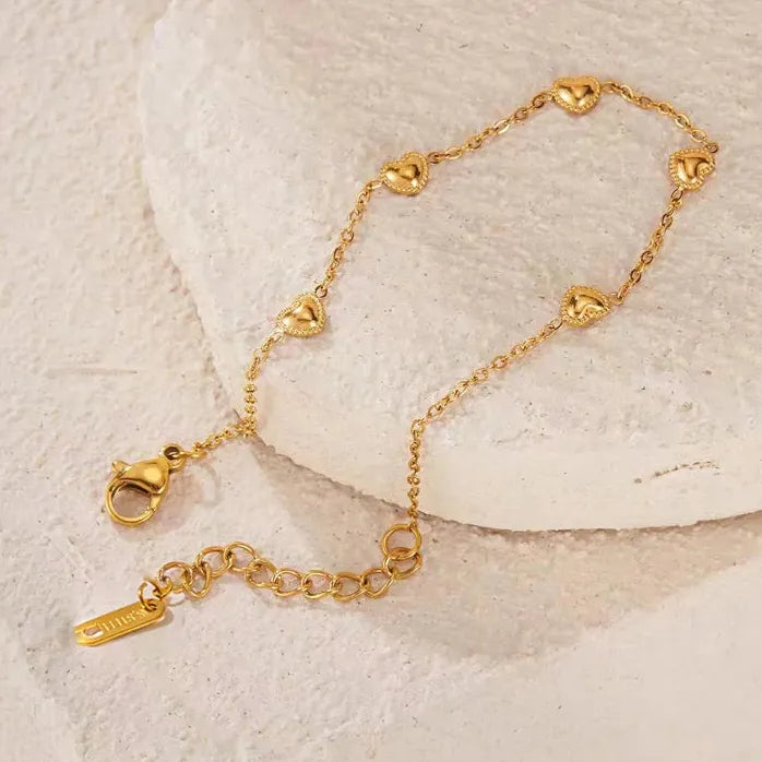 Stainless Steel Heart Beaded Pendant Bracelet for Women Gold Love Jewelry