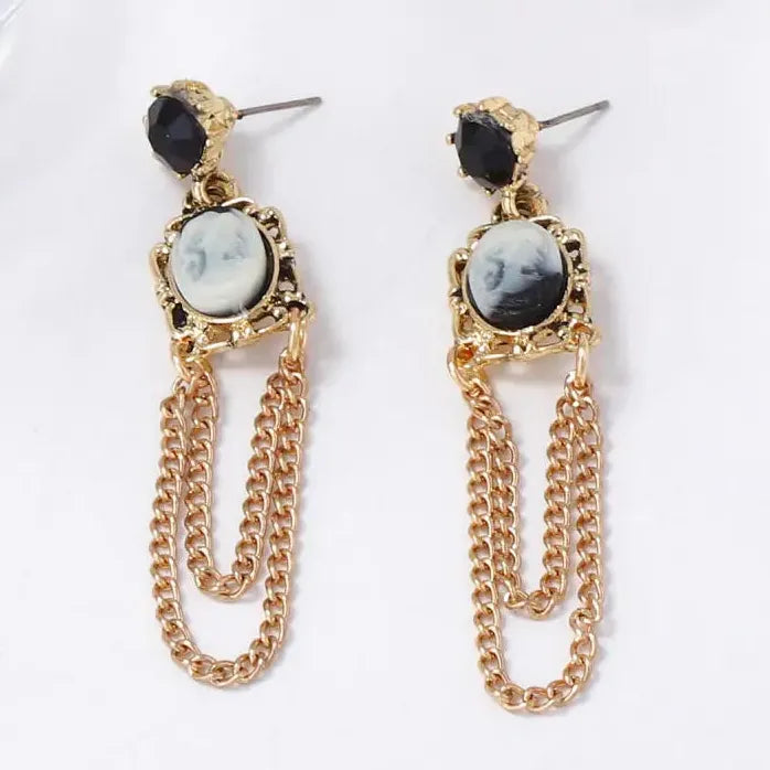 Vintage Geometric Oval Round Drop Tassel Chain Earrings for Women Stylish
