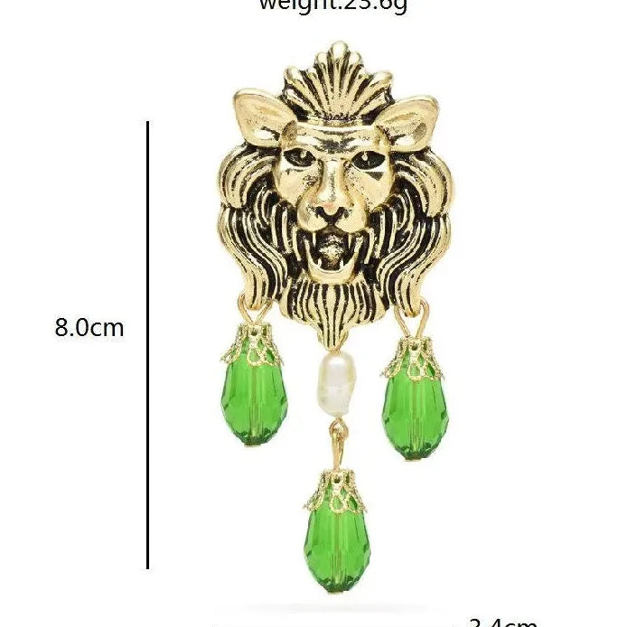 Vintage Lion Tassel Brooch Animal Head Party Gift Unisex Accessory