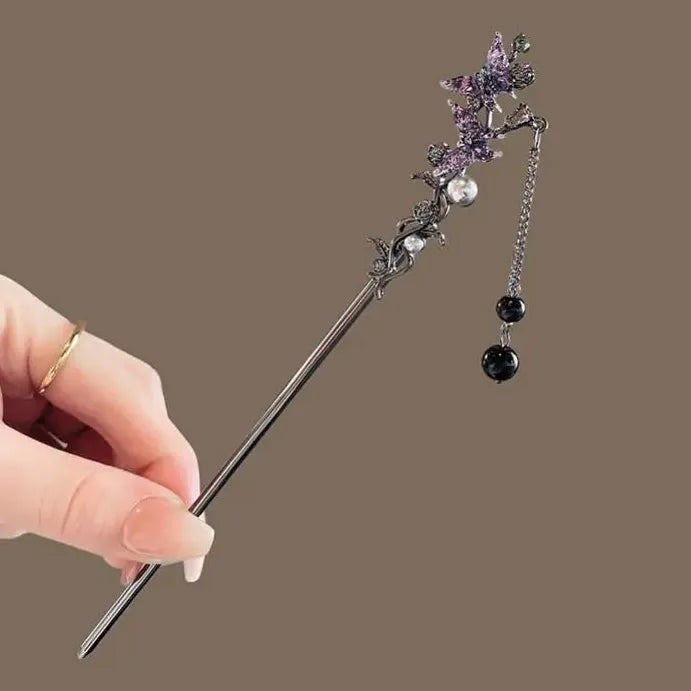 Elegant Double Butterfly Tassel Hairpin for Women Zinc Alloy Hair Clasp