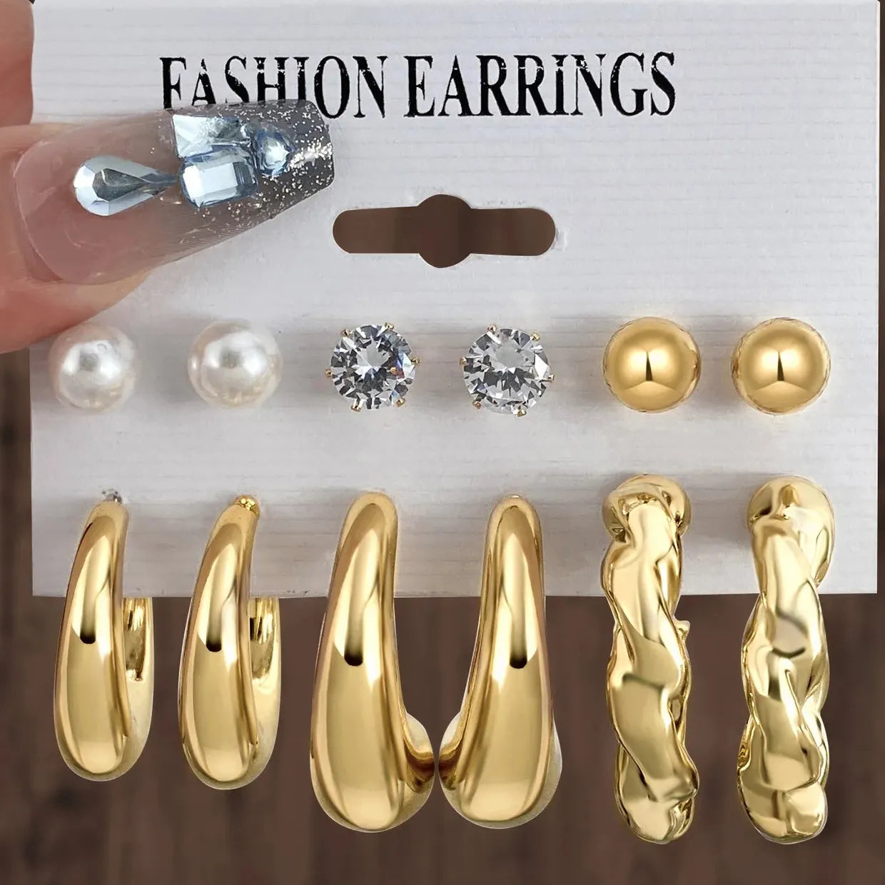 12Pcs Vintage Gold Geometric Water Drop C-Earrings Tungsten Zinc Alloy