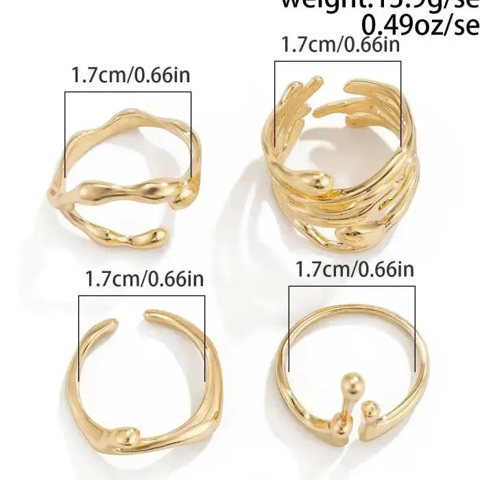 4Pcs Vintage Geometric Adjustable Couple Rings Y2K Gift Jewelry Set