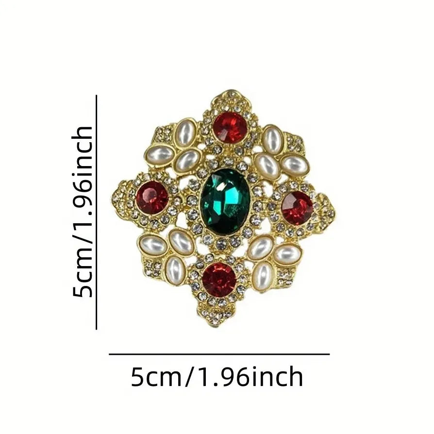 Vintage Emerald Green Imitation Gemstone Brooch Pin for Women Elegant Style