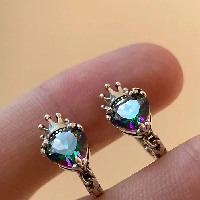 Fashion Crown Hoop Earrings with Colored Heart Cubic Zirconia Jewelry for Women