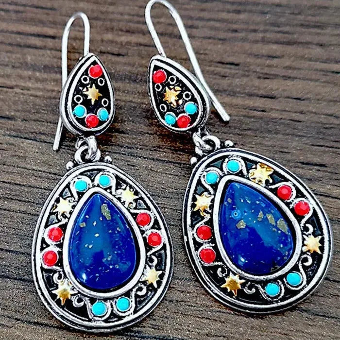 Silver Water Drop Dangle Earrings with Natural Stone for Women Bridal Wedding Gifts