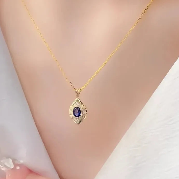 Elegant Blue Cubic Zirconia Gold Color Geometric Pendant Necklace for Women