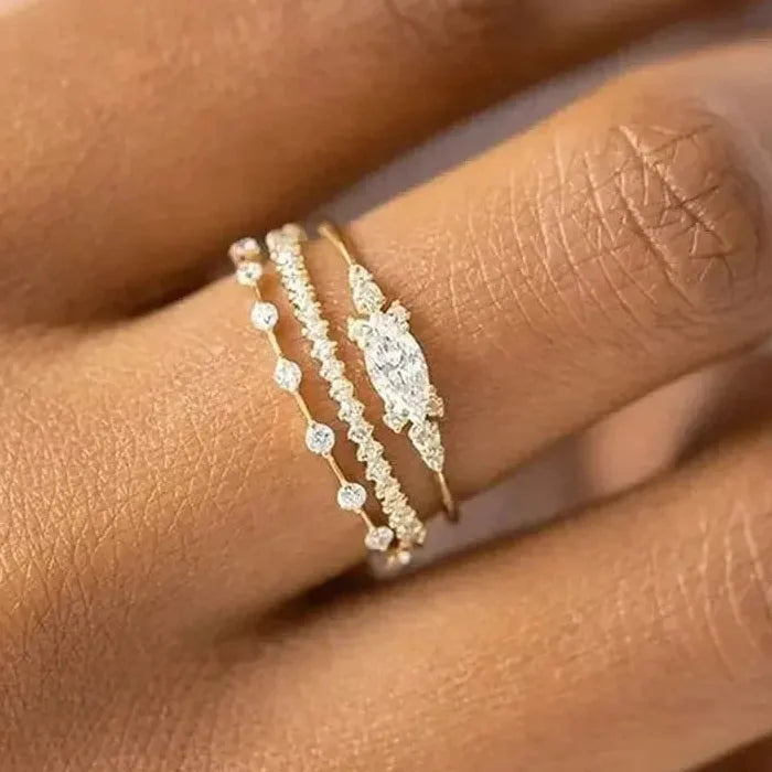 3pcs Women’s Wedding Ring Set Zinc Alloy Cubic Zirconia Bridal Bands Gift