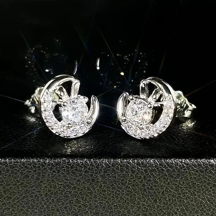 Geometric Cubic Zirconia Stud Earrings for Women Sparkling Party Jewelry