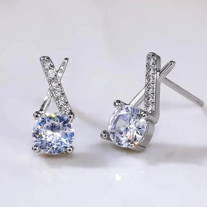 Luxury AAA CZ Geometric Copper Alloy Stud Earrings for Women, 7 Colors