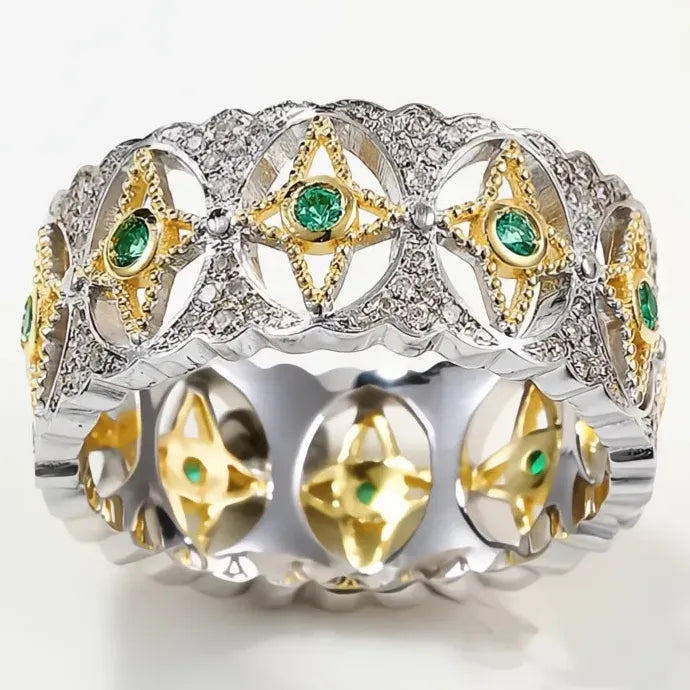 Hollow-Out Geometric Brass Ring for Women with Bright Cubic Zirconia