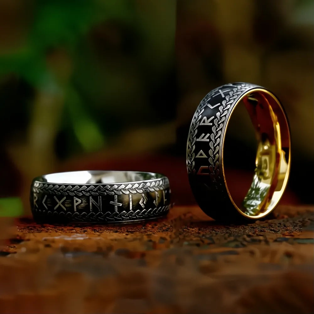 Vintage Nordic Viking Rune Ring 316L Stainless Steel Couple Amulet Jewelry Men Women