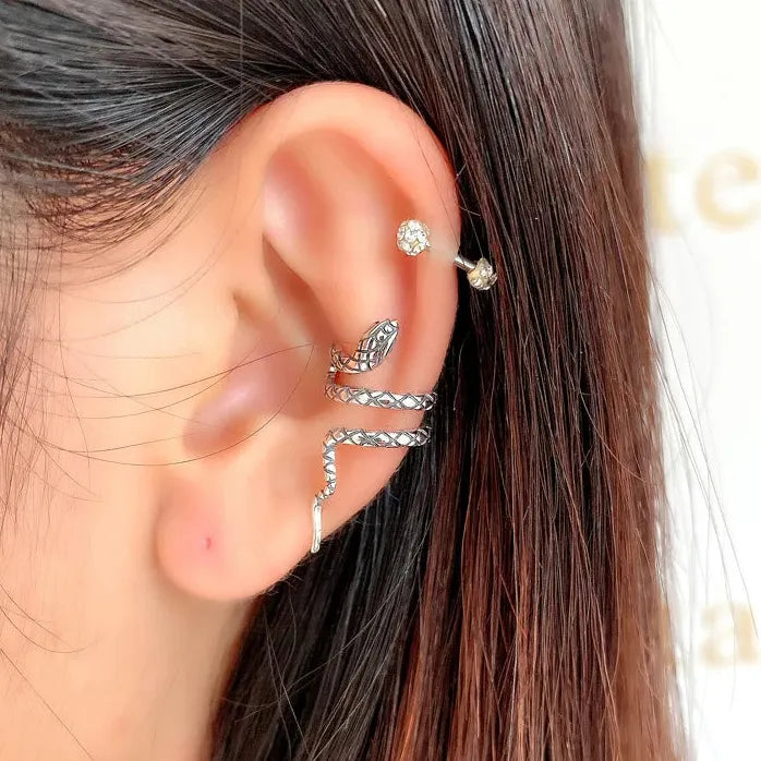 Vintage Gothic Multi Layer Snake Clip Earrings Punk Animal Jewelry Gift Women