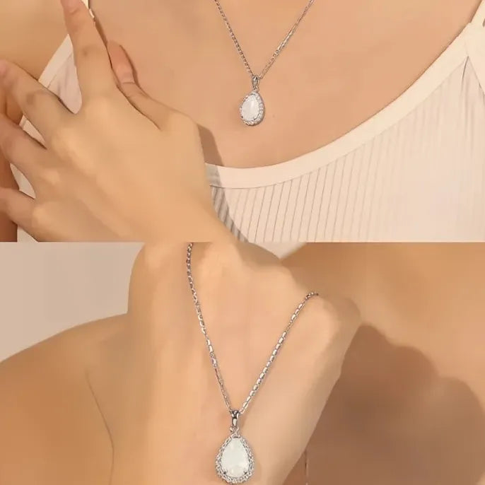 Geometric Pear Imitation Opal Copper Alloy Pendant Necklace for Women Gift