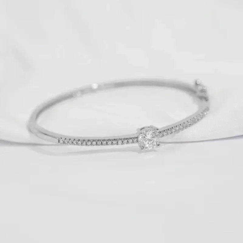 Geometric Minimalist Bangle with Sparkling Cubic Zirconia Jewelry