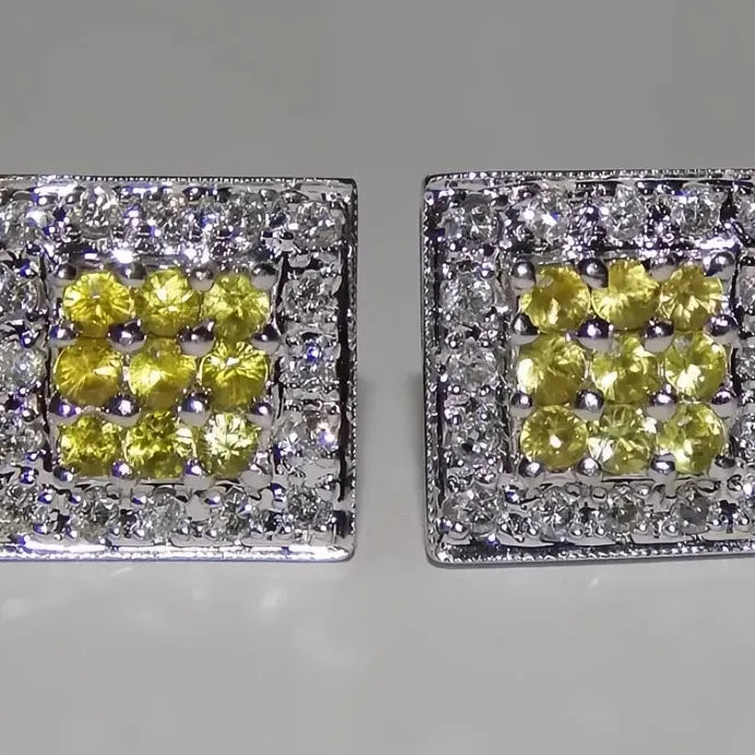 Elegant Square Women Stud Earrings Yellow White CZ Copper Alloy Jewelry
