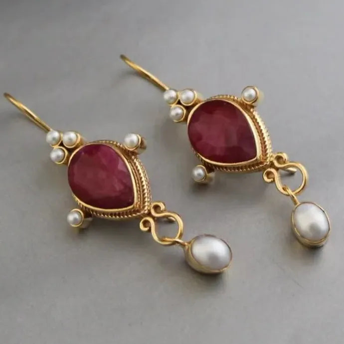 Vintage Court Gold Women's Zinc Alloy Drop Earrings Ethnic Style Stone Jewelry Gift