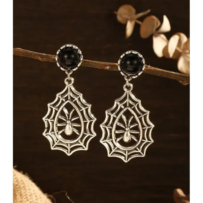 Vintage Spider Web Pendant Earrings Zinc Alloy Gothic Punk Halloween Gift
