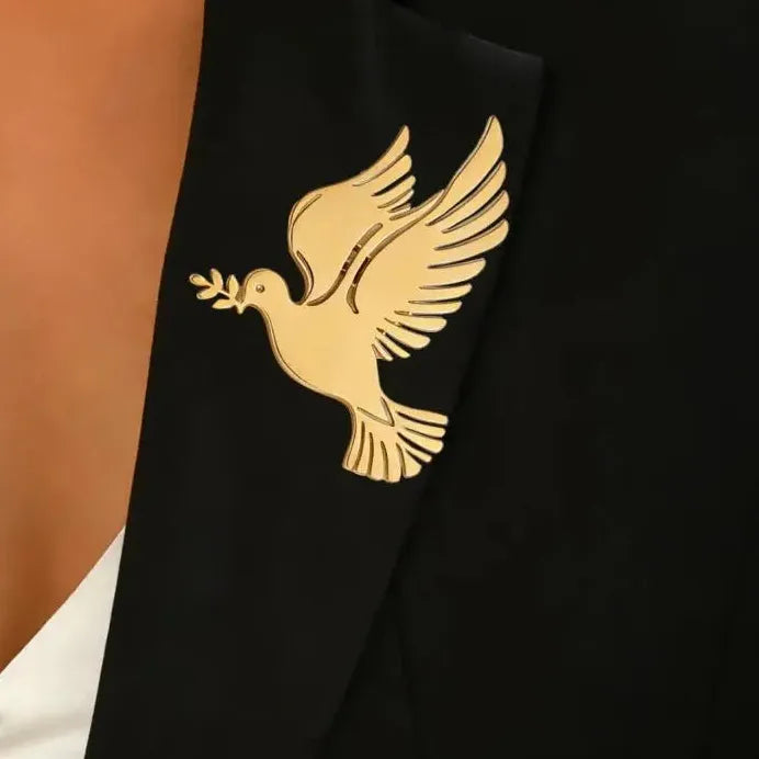 World Peace Dove Olive Branch Gold Zinc Alloy Brooch Pin for Men Women