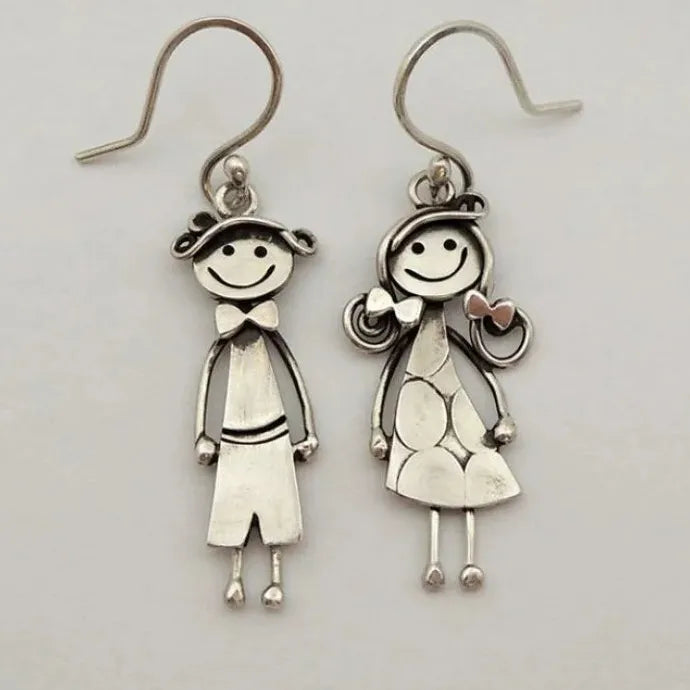 Creative Retro Couple Character Metal Pendant Earrings for Women Daily Wear