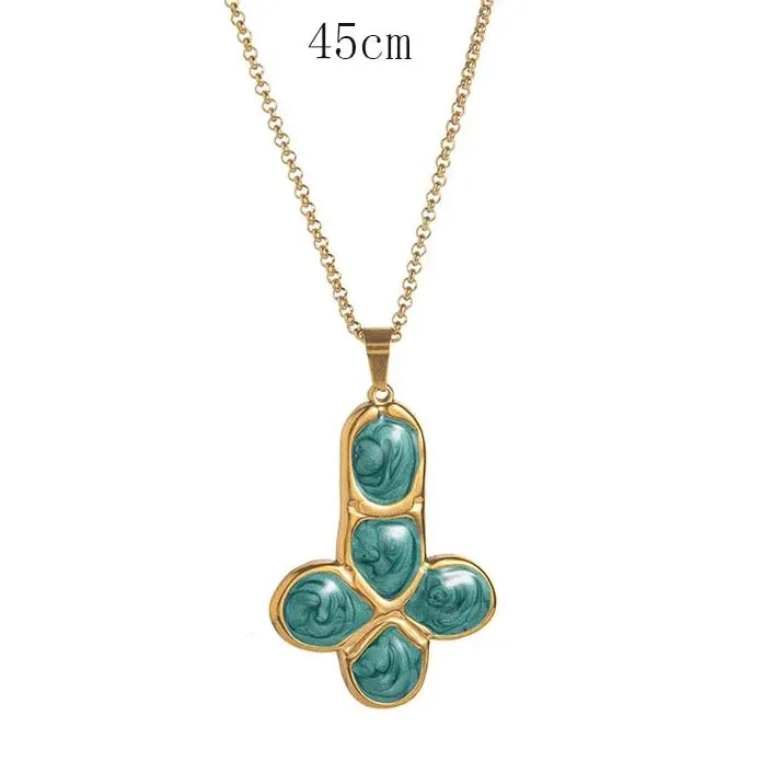 Stainless Steel Cross Pendant Necklace Men Women Colorful Stone Punk Hiphop Jewelry