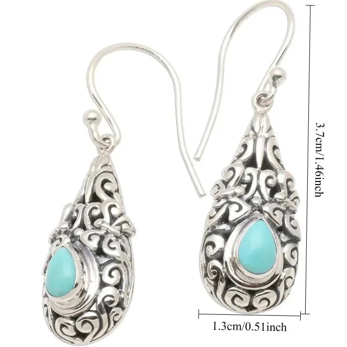 Bohemian Retro Metal Turquoise Earrings Copper Drop Personalized Accessories