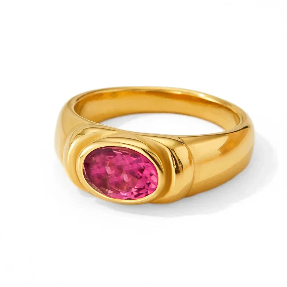 Retro Multicolor Zircon Oval Crystal Stainless Steel Gothic Chunky Knuckle Ring for Women